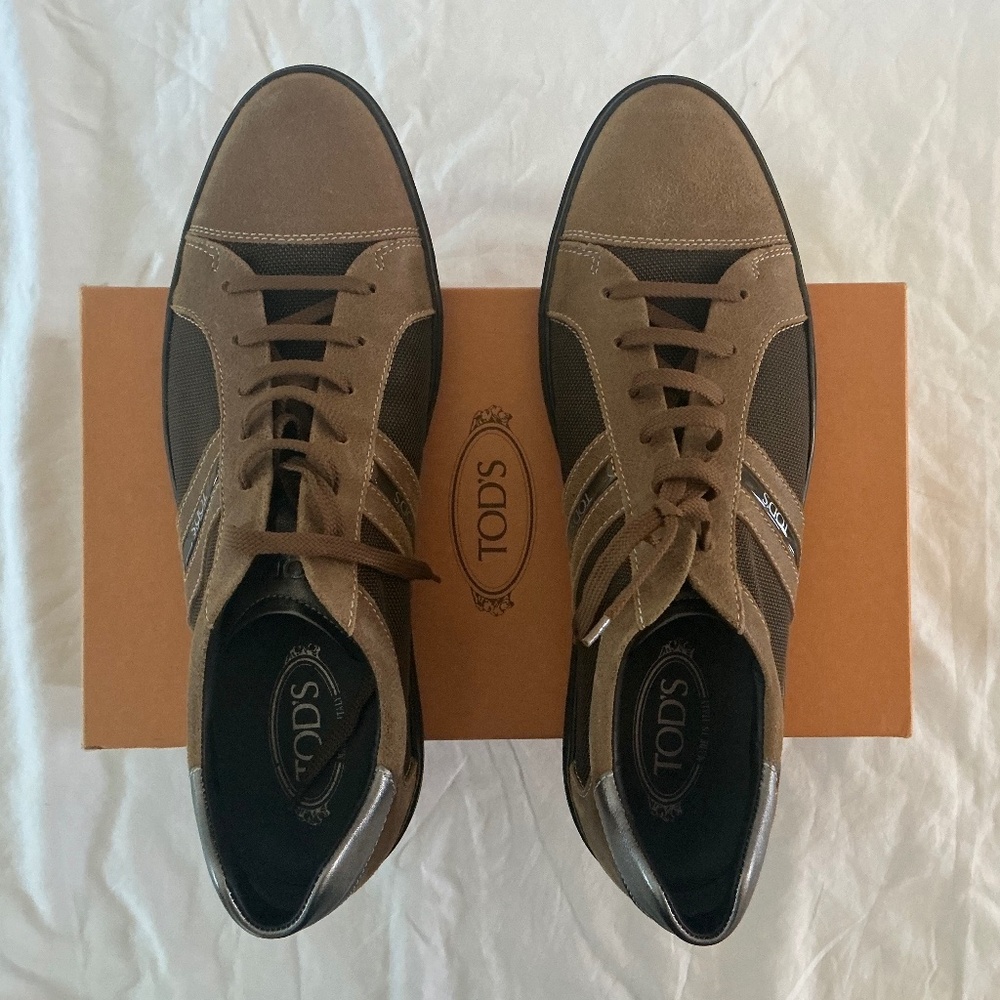 Tod’s NEW Men Brown Leather and Canvas Sneaker (Size:12)